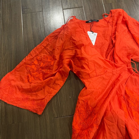 Zara orange embroidery wrapped romance dress - Picture 6 of 15